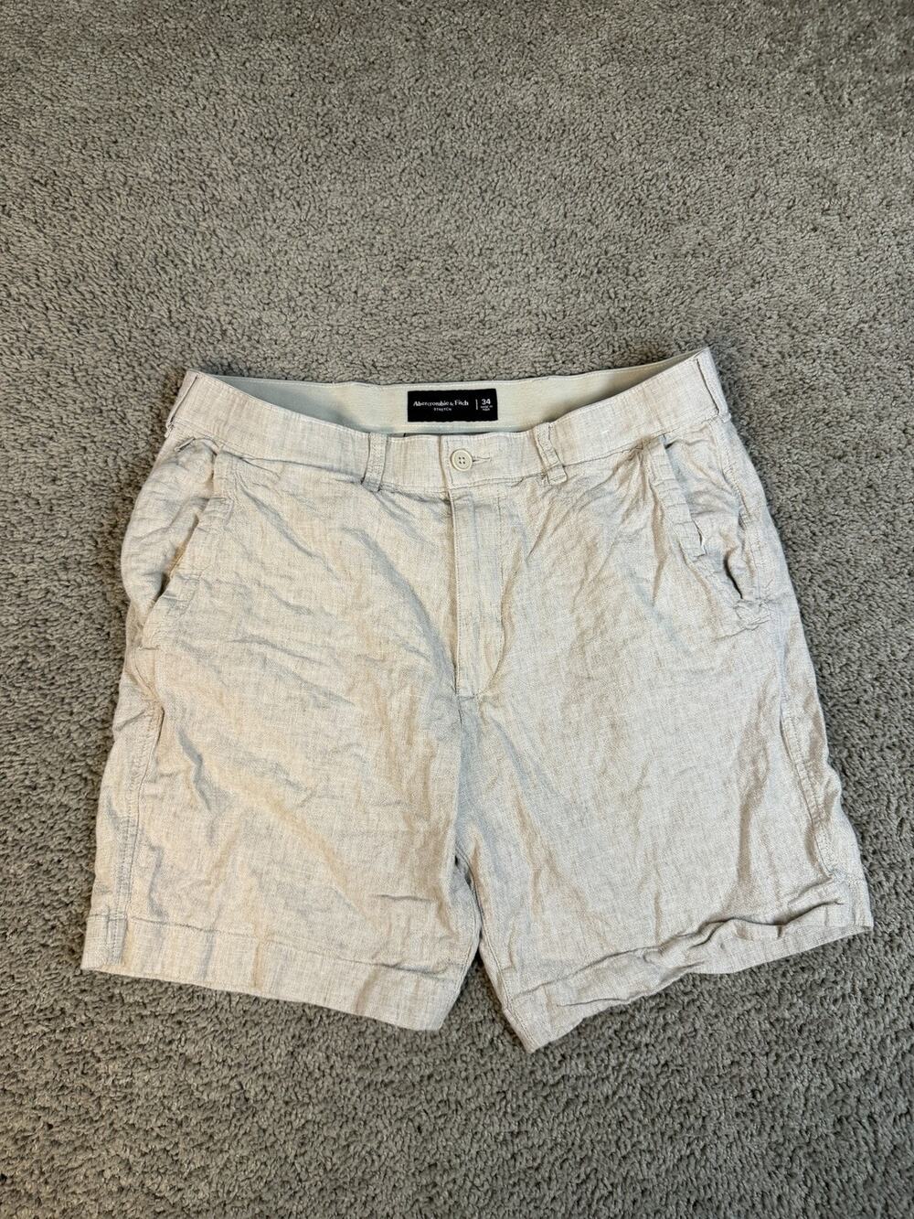 Abercrombie & Fitch Shorts Mens 34 Beige Linen Pockets Stretch 7 Inseam